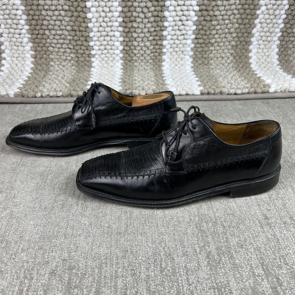 Mezlan Ferrari Black Lizard Skin Leather Square Toe Lace Up Dress Shoes Size 9.5